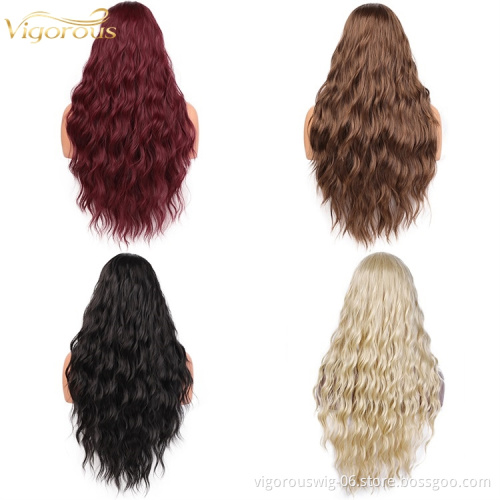 Vigorous High Quality Curly Wave Wig for Black Women Part Synthetic Wig Non Lace 1B Natural Black Color Long Hair Wig